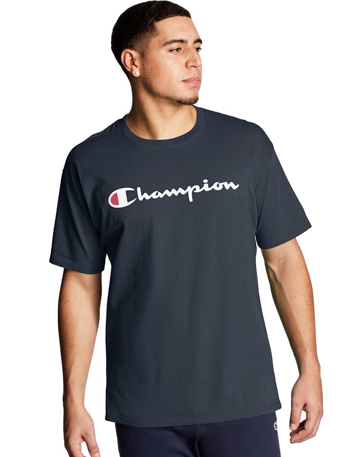 Champion Graphic Jersey Script Logo - Miesten Laivastonsininen T-Paita - Suomi 0385174-IU